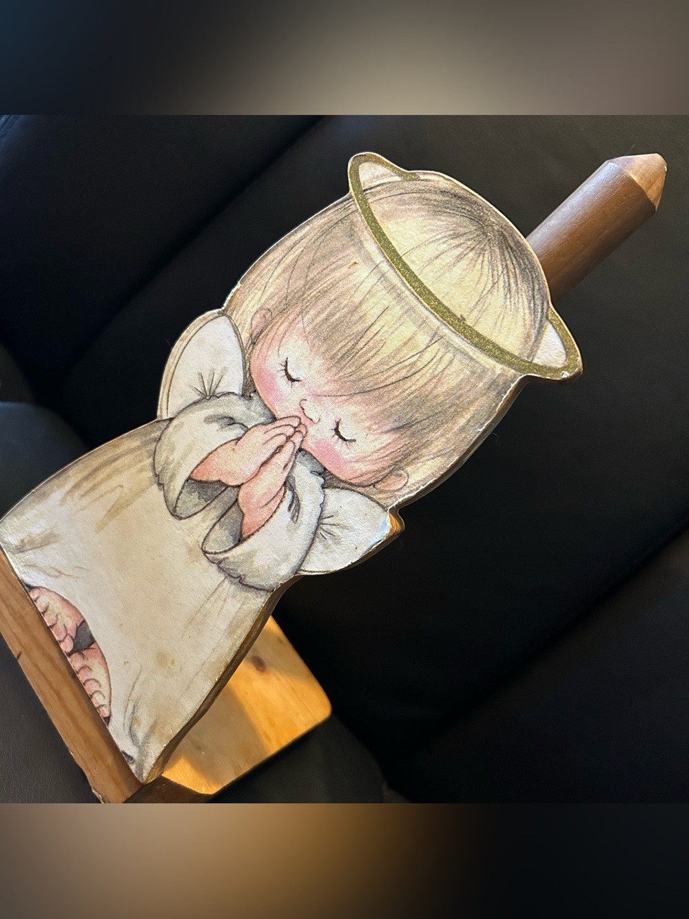 Vintage Wooden Praying Baby Angel Paper Towel Holder